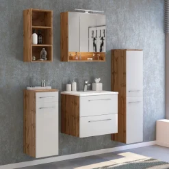Säulenschrank Sefa 30cm 2 Türen - Eiche/Weiß