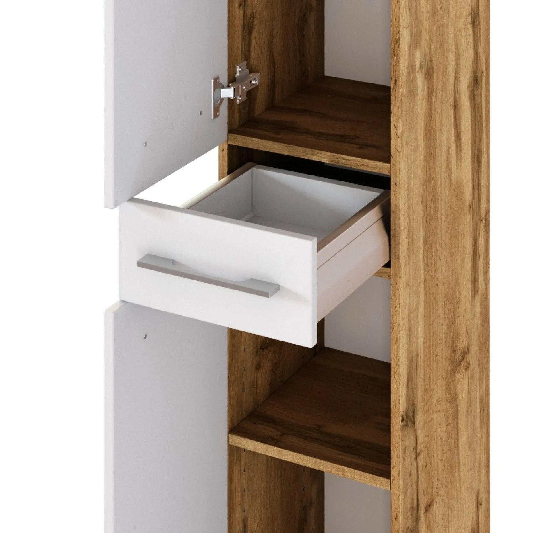 Säulenschrank Sefa 30cm 2 Türen und 1 Schublade - Eiche/Weiß