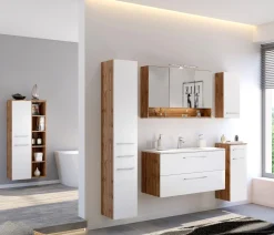 Säulenschrank Sefa 30cm 2 Türen und 1 Schublade - Eiche/Weiß