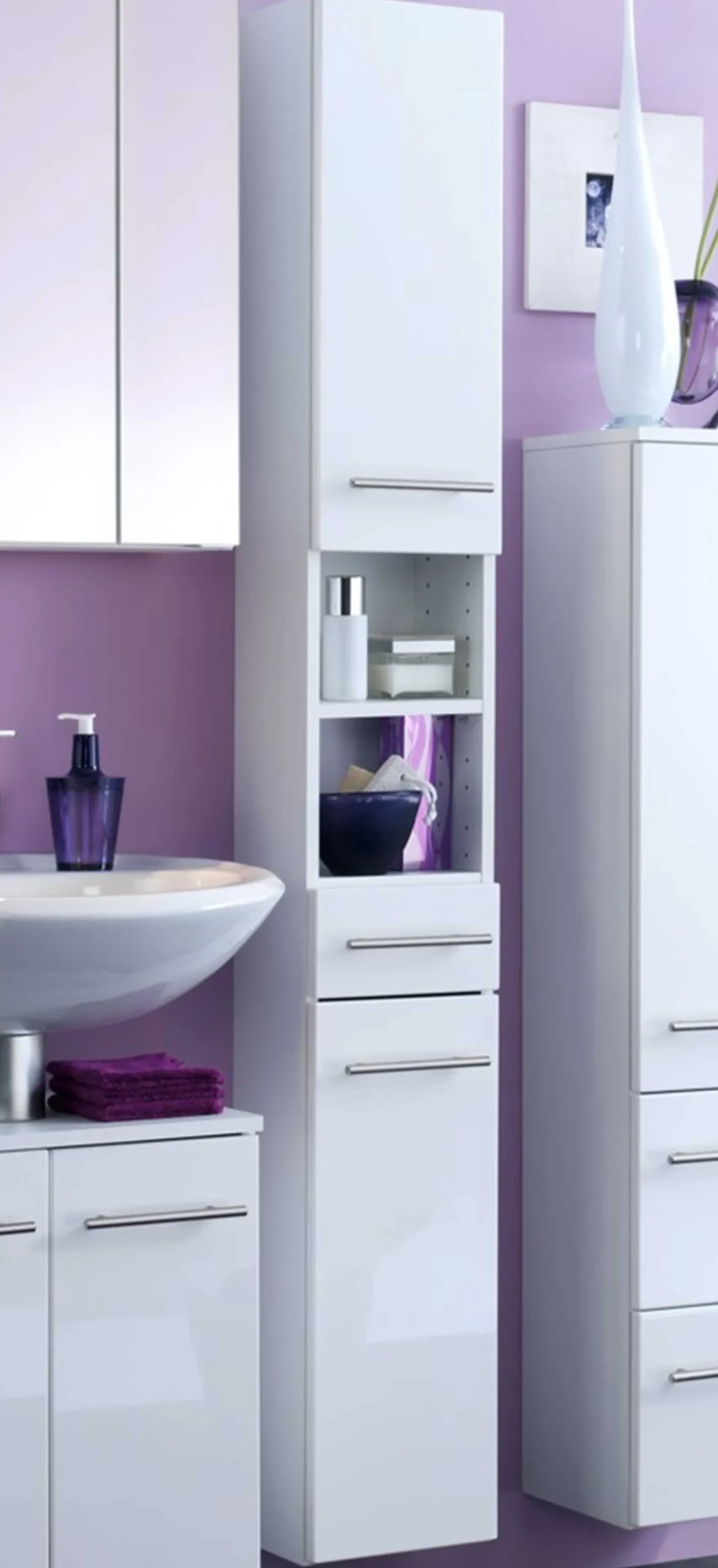 Säulenschrank Small 25cm 1 Schublade und 2 Türen - hochglänzend weiß