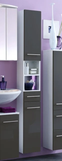 Säulenschrank Small 25cm 1 Schublade und 2 Türen - hochglanz-grau