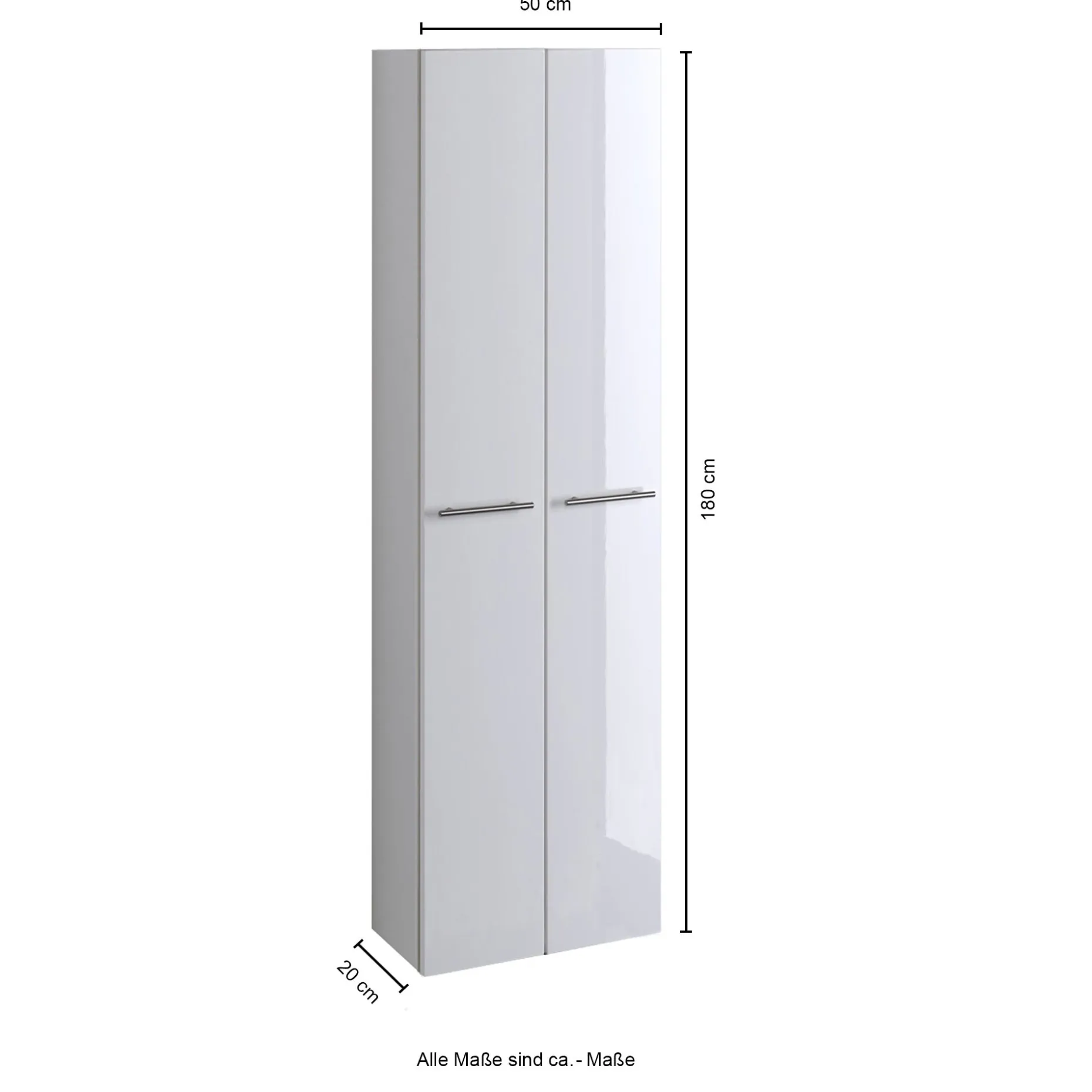 Säulenschrank Small 50cm 2 Türen - Hochglanz weiß