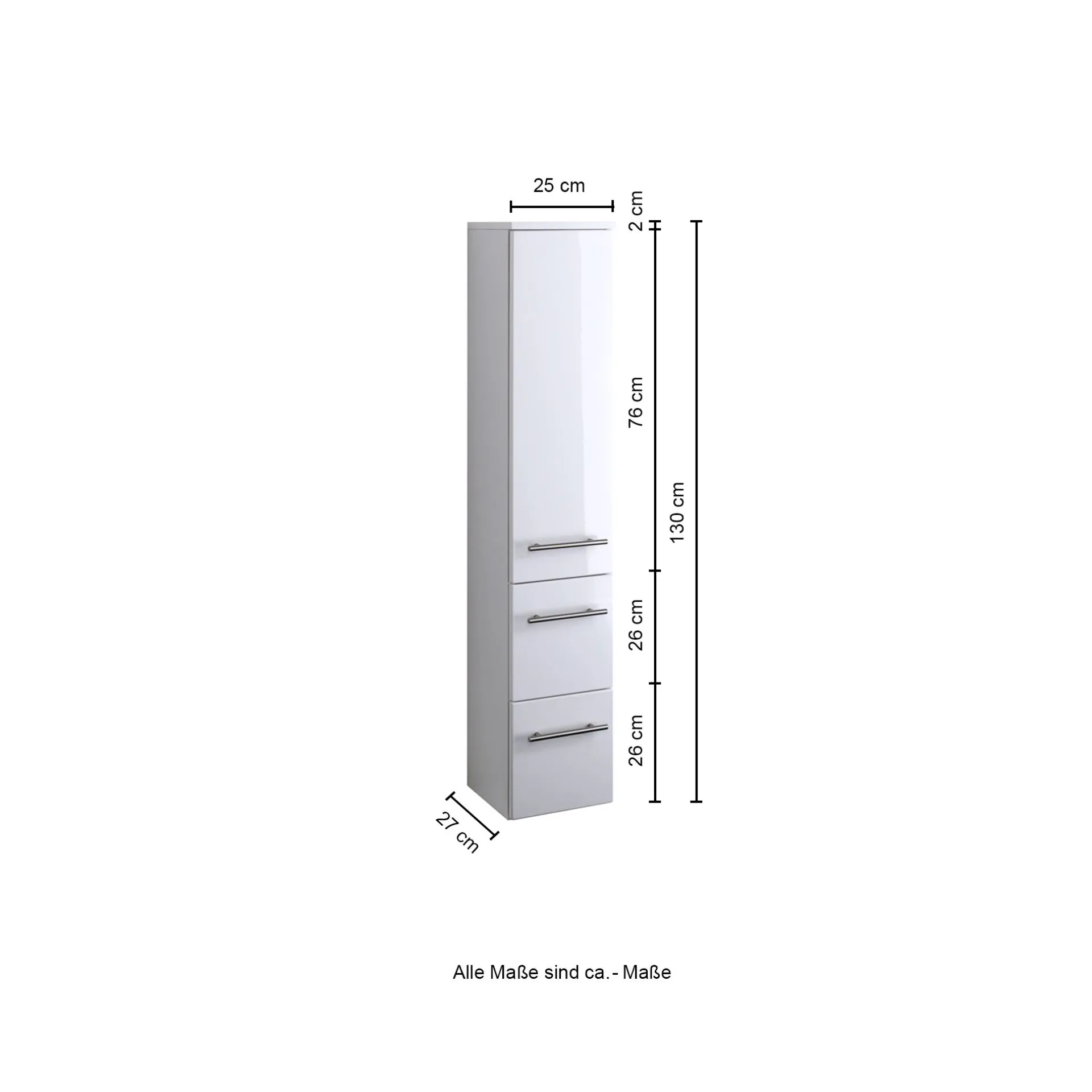 Held Säulenschrank Small 25cm 1 Tür und 2 Schubladen - hochglänzend