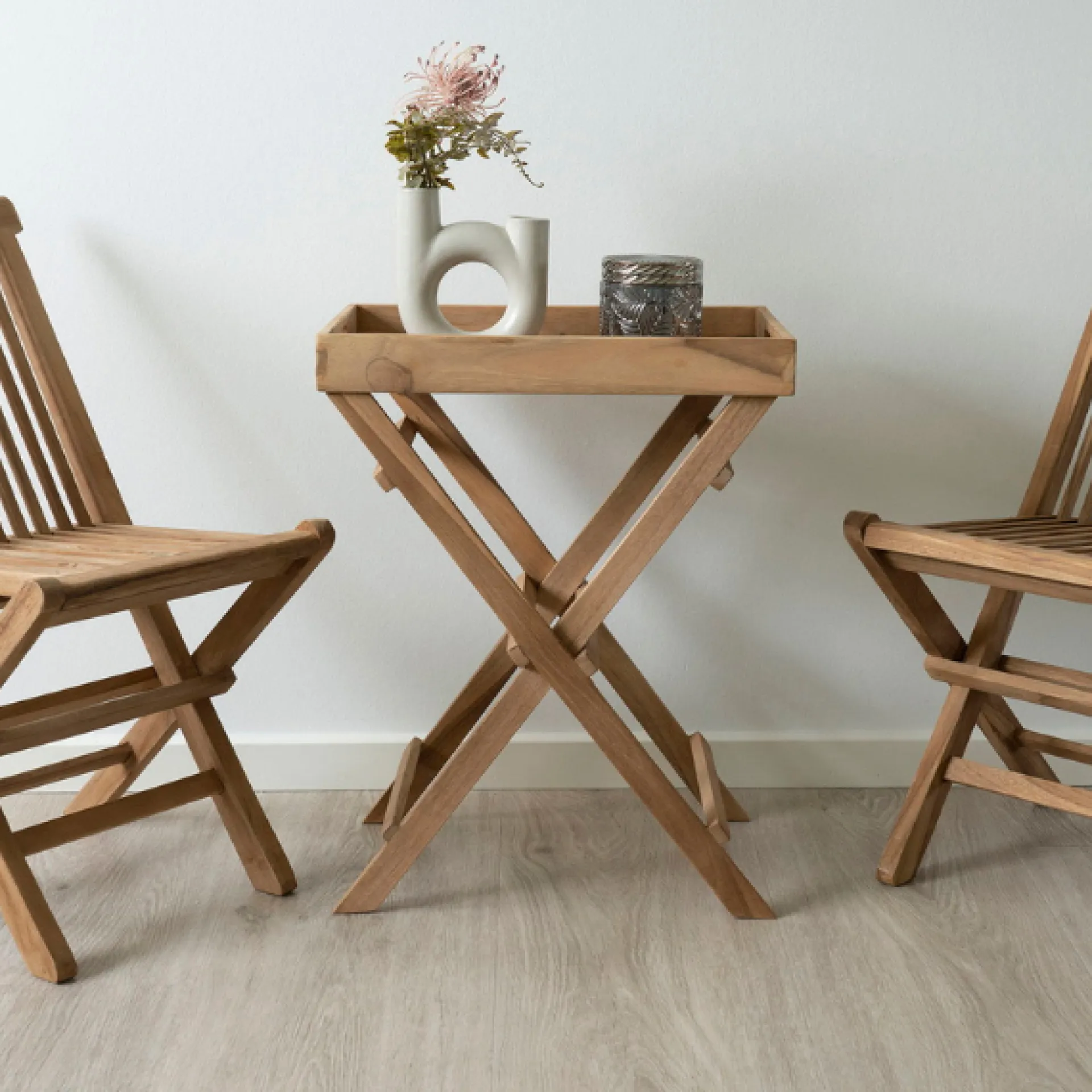 House Nordic Teakholz Tablett Tisch - Naturholz Finish, 29x39x49,5 cm