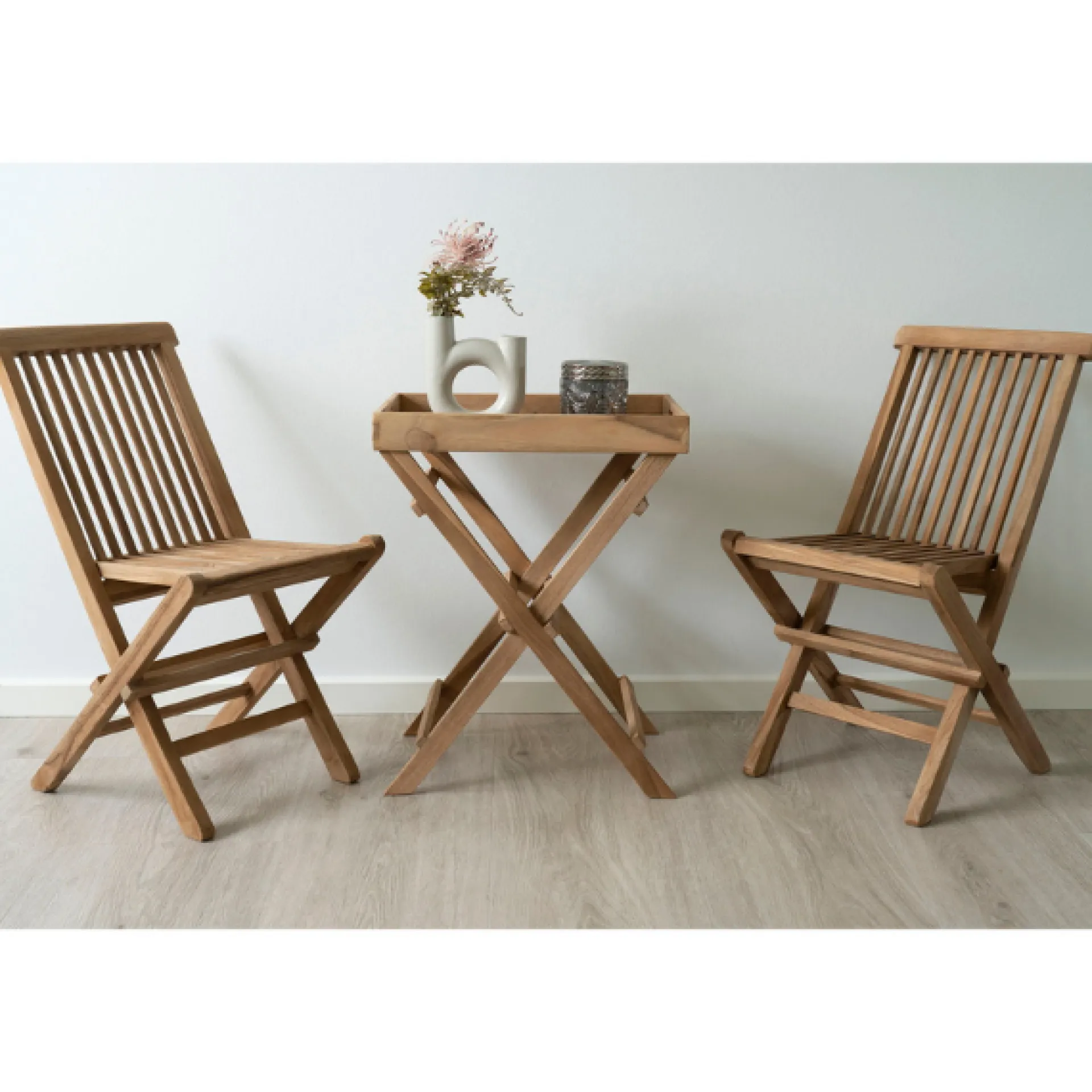 House Nordic Teakholz Tablett Tisch - Naturholz Finish, 29x39x49,5 cm