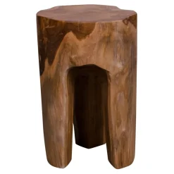 House Nordic Teak Rose Hocker: Natural Finish, 3 Beine - Ø26x40 cm