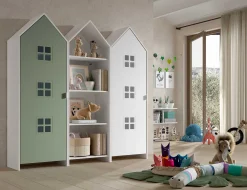 3-teiliger Kleiderschrank Casami Brügge - 173x37x172 cm - Grün/Weiß