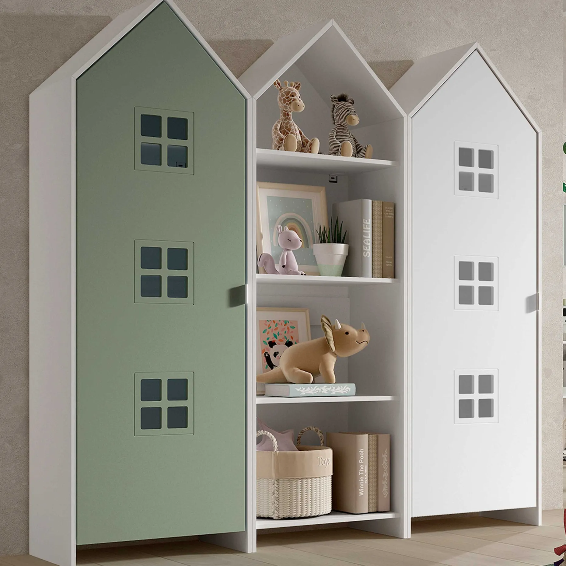 3-teiliger Kleiderschrank Casami Brügge - 173x37x172 cm - Grün/Weiß