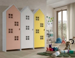 3-teiliger Kleiderschrank Casami Brügge - 173x37x172 cm - Rosa/weiß/gelb