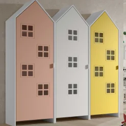3-teiliger Kleiderschrank Casami Brügge - 173x37x172 cm - Rosa/weiß/gelb