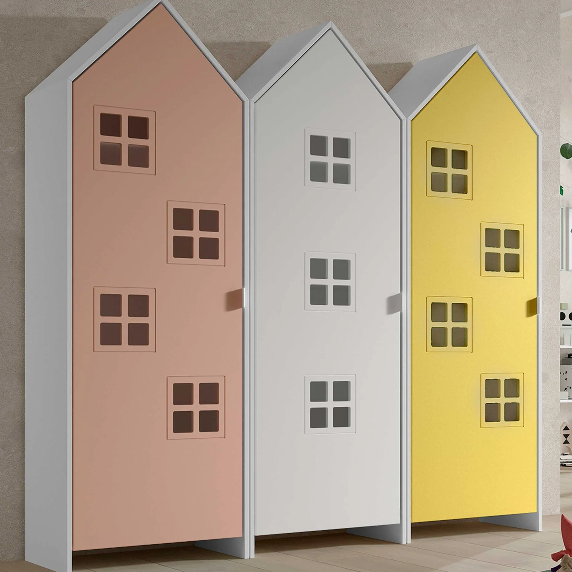 3-teiliger Kleiderschrank Casami Brügge - 173x37x172 cm - Rosa/weiß/gelb
