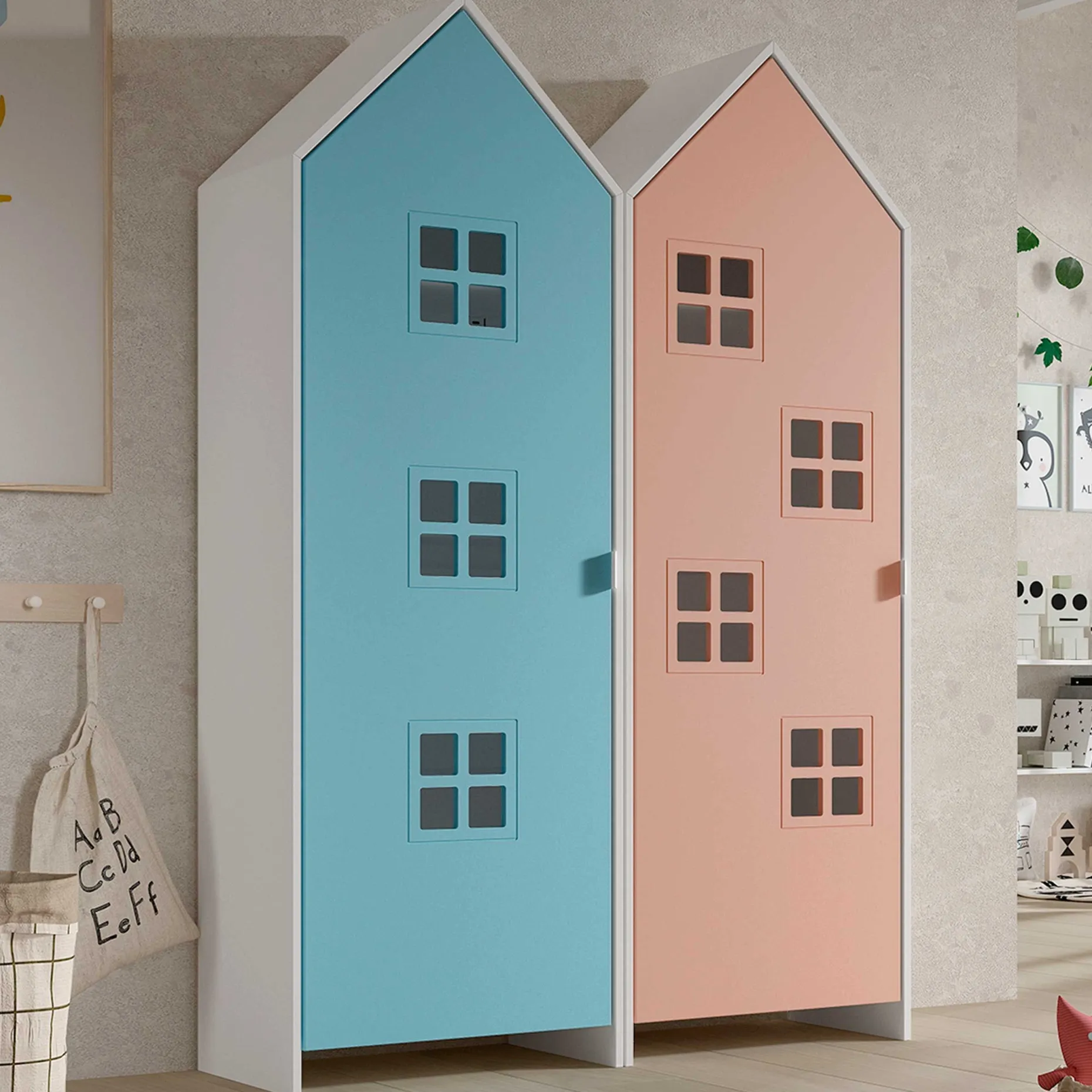 2-teiliger Kleiderschrank Casami Bruges - 115x37x172 cm - Blau/Rosa