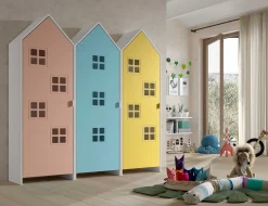 3-teiliger Kleiderschrank Casami Brügge - 173x37x172 cm - Rosa/blau/gelb