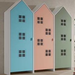 3-teiliger Kleiderschrank Casami Bruges - 173x37x172 cm - Blau/Rosa/Grün