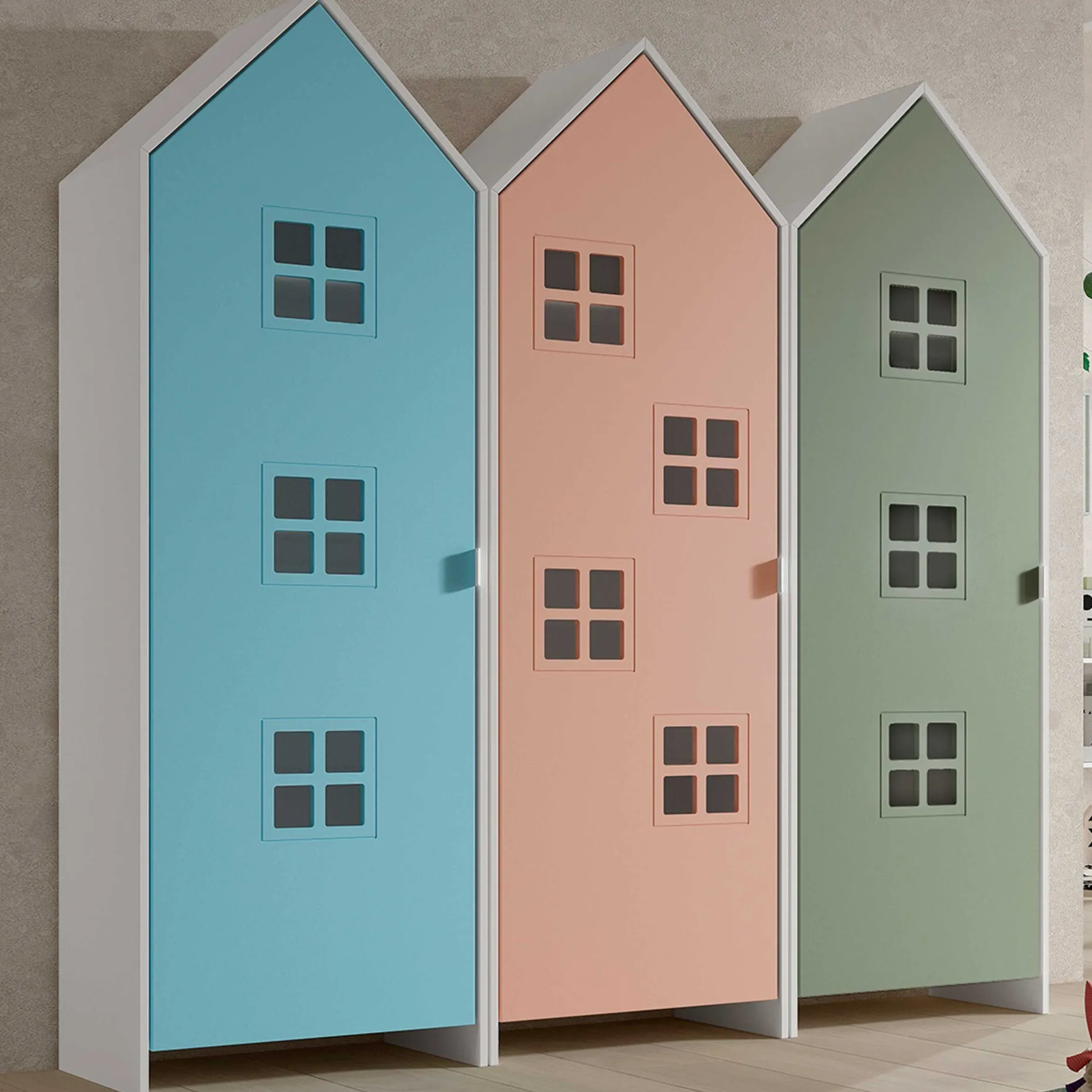 3-teiliger Kleiderschrank Casami Bruges - 173x37x172 cm - Blau/Rosa/Grün