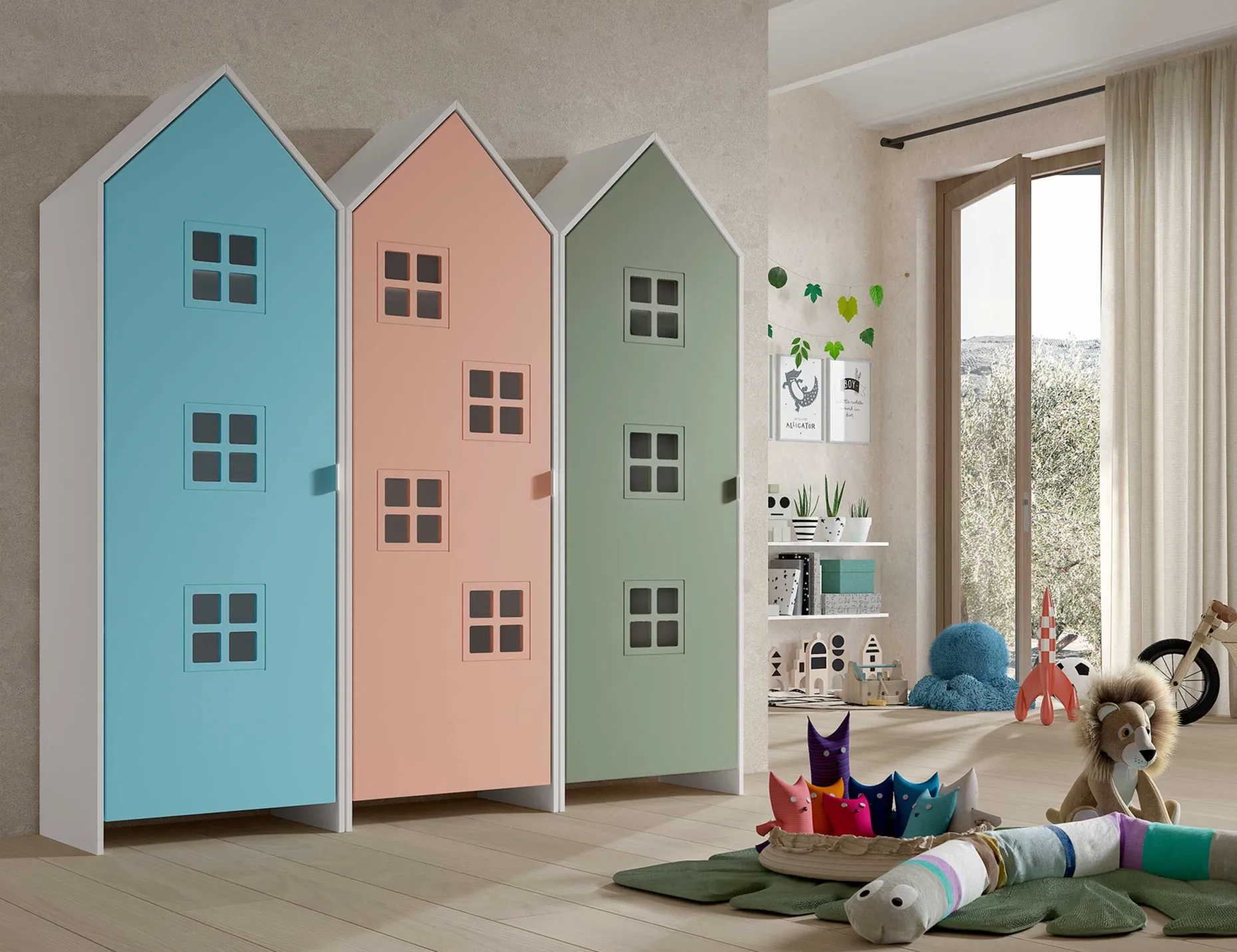 3-teiliger Kleiderschrank Casami Bruges - 173x37x172 cm - Blau/Rosa/Grün