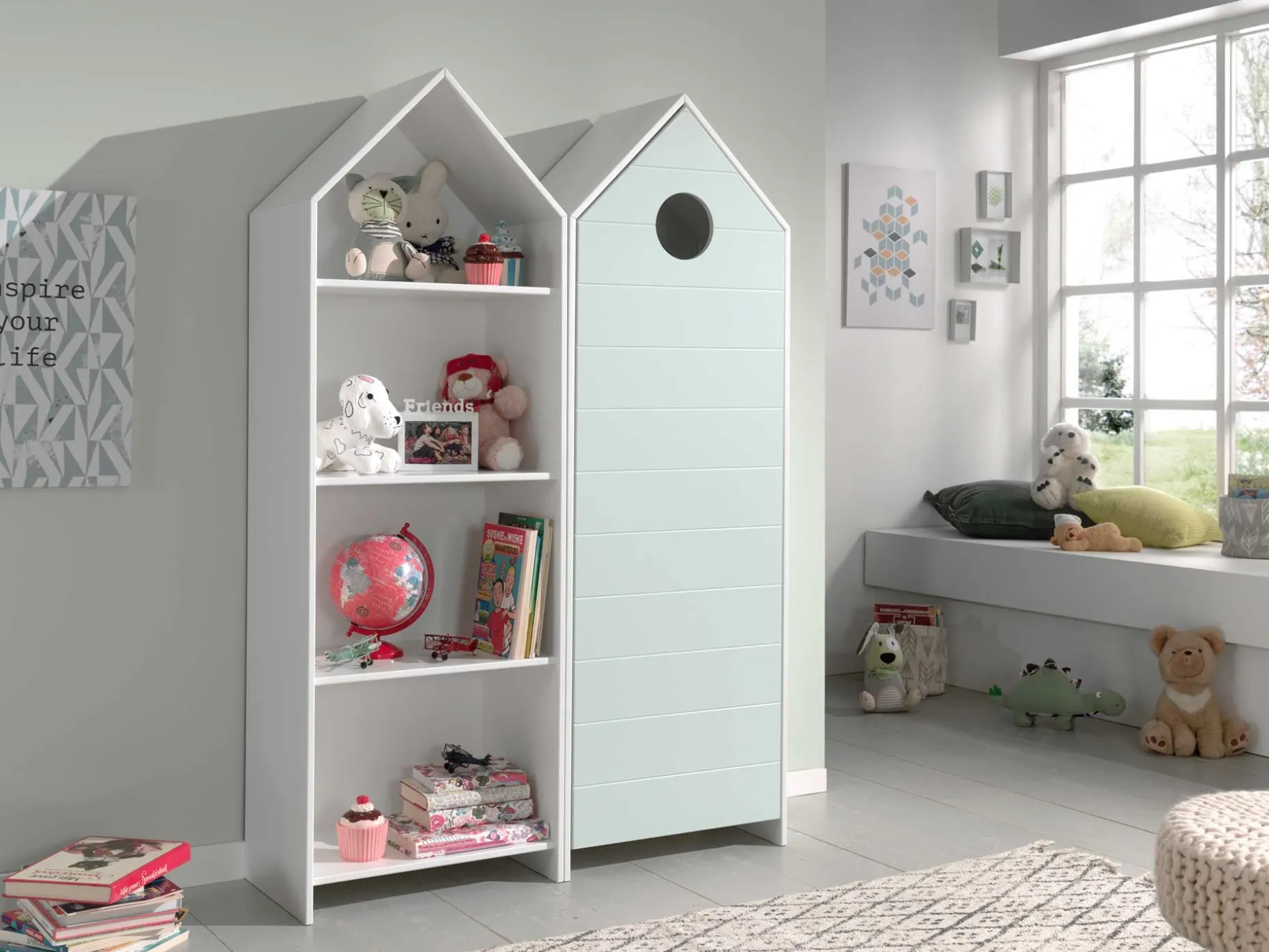 2-teiliger Kleiderschrank Casami - 115x37x172 cm - Weiß/Mintgrün