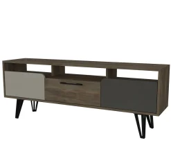 Tera Home TV Stand | 100% Melamin beschichtet | 18mm Dicke | Metallbeine | 150cm Breite, 55cm Höhe | Grau Anthrazit Walnuss