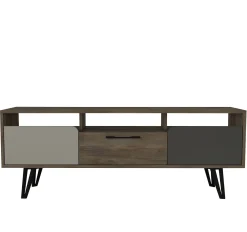 Tera Home TV Stand | 100% Melamin beschichtet | 18mm Dicke | Metallbeine | 150cm Breite, 55cm Höhe | Grau Anthrazit Walnuss