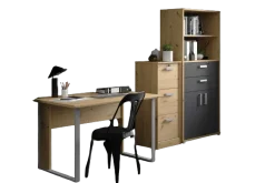 Parisot The OfficeBüro-Set : Schreibtisch 120cm, Aktenschrank, Bücherregal - Eiche Dekor
