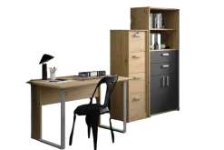 Parisot The OfficeBüro-Set : Schreibtisch 120cm, Aktenschrank, Bücherregal - Eiche Dekor