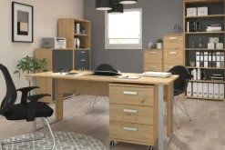 Parisot The OfficeBüro-Set : Schreibtisch 150cm, Schubladenschrank, Bücherregale, Aktenschränke - Eiche Dekor