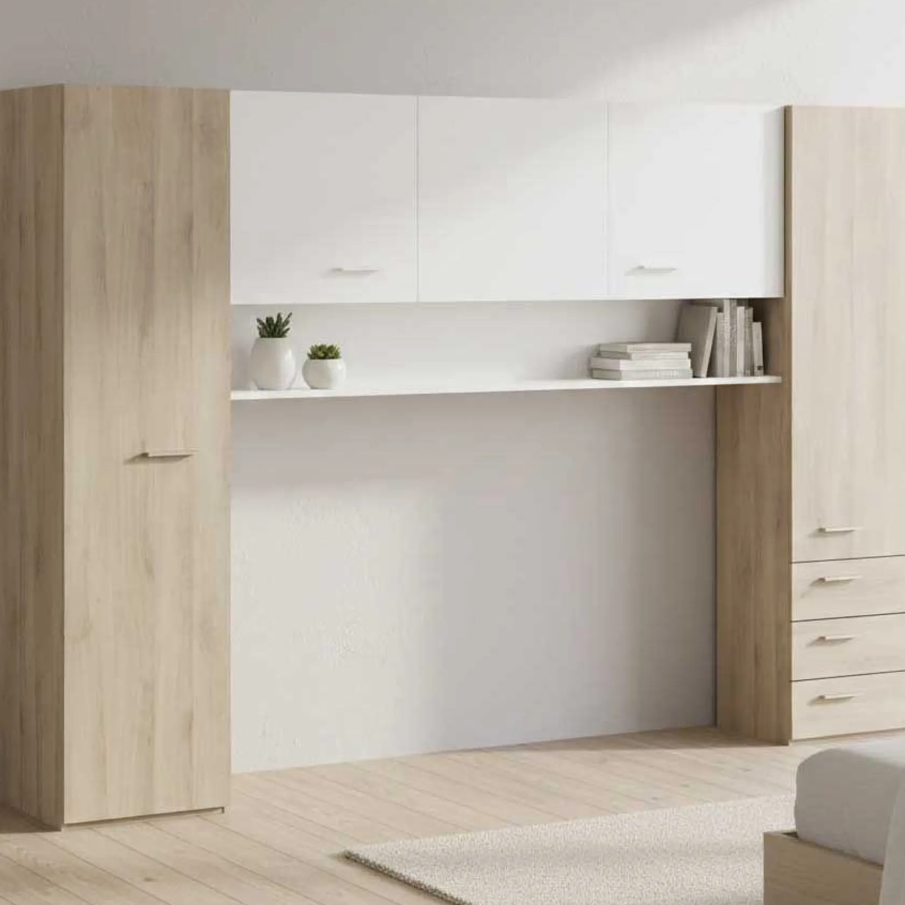 TidelleBrückenschrank - Mattweiß/Eiche Dekor