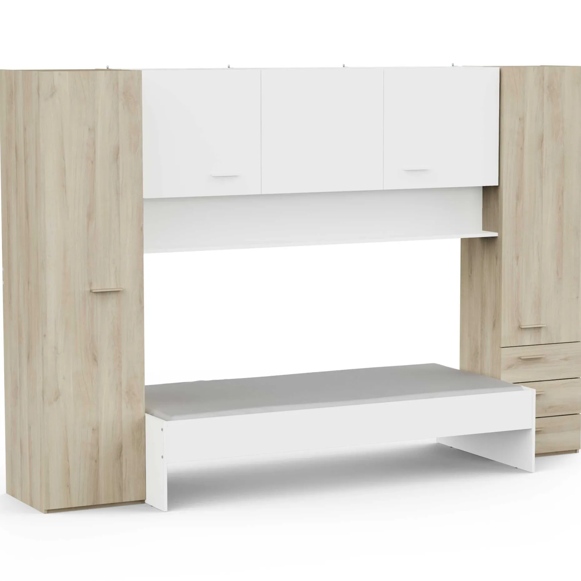 TidelleBrückenschrank - Mattweiß/Eiche Dekor