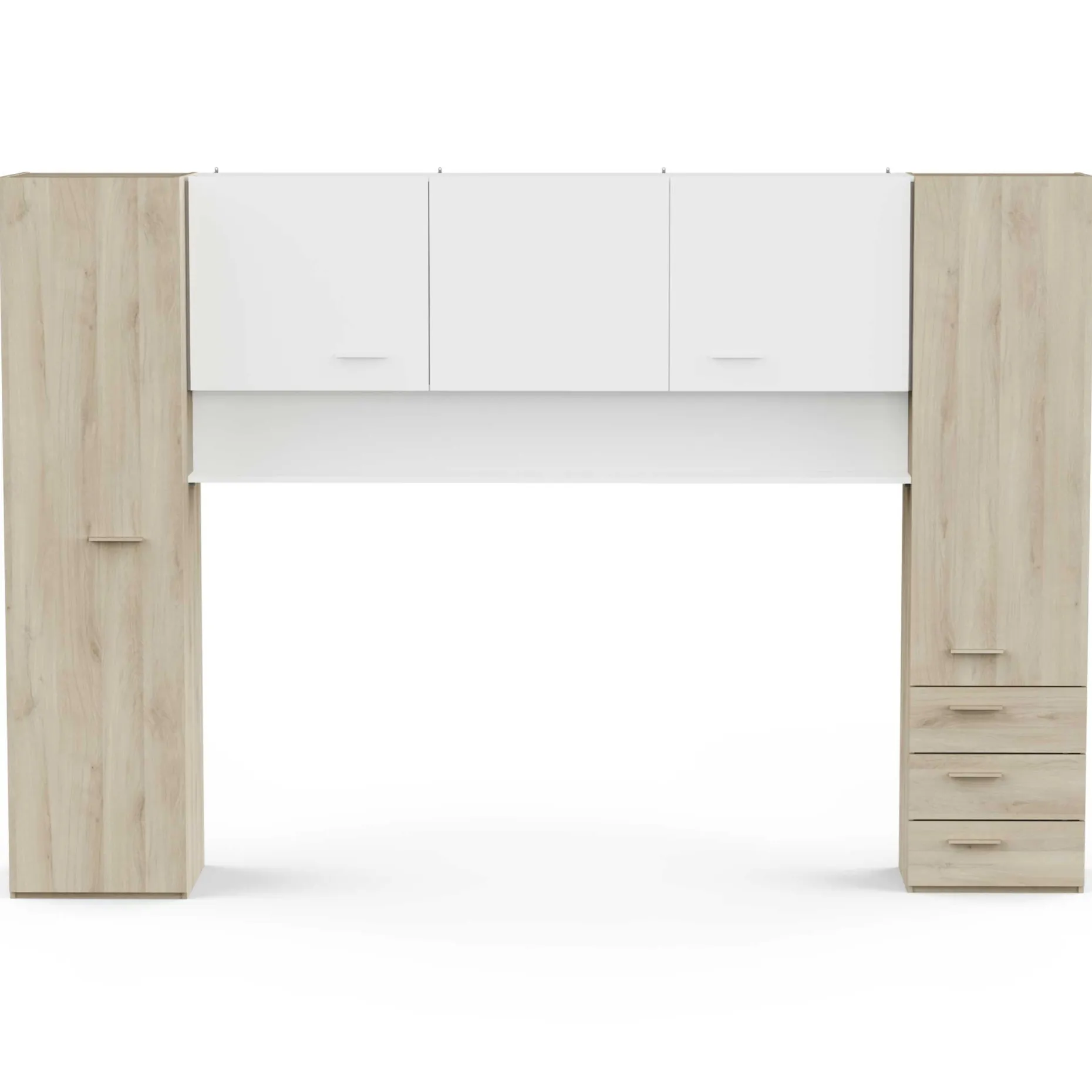 TidelleBrückenschrank - Mattweiß/Eiche Dekor