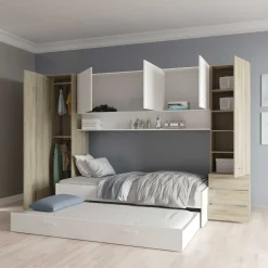 TidelleBrückenschrank - Mattweiß/Eiche Dekor