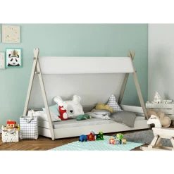 Tipi-Bett Dreamcatcher 70 x 140 cm-mattweiß/taupe/ecru