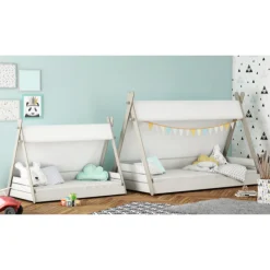 Tipi-Bett Dreamcatcher 70 x 140 cm-mattweiß/taupe/ecru