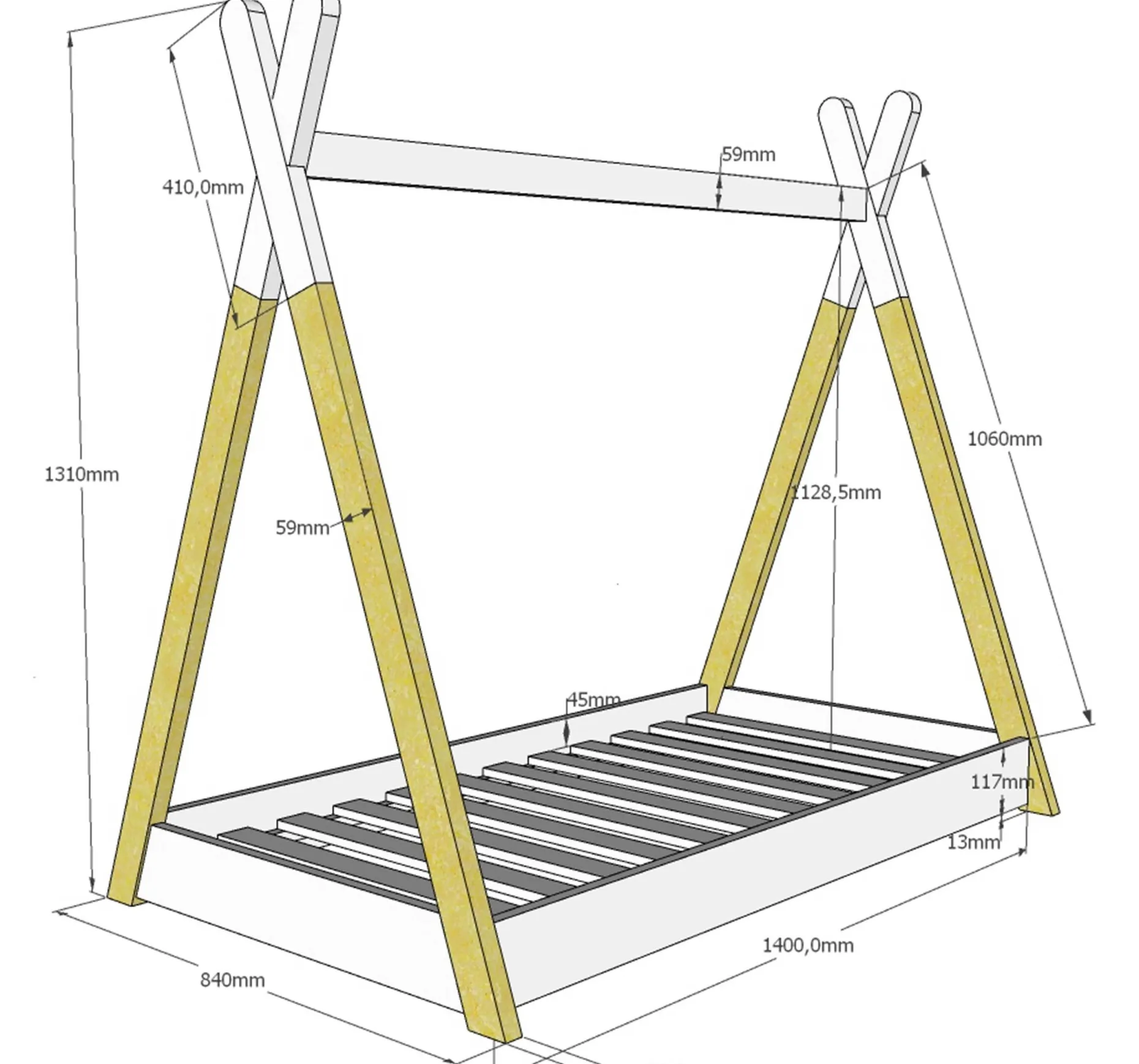 Tipi-Bett für Kleinkinder 70x140