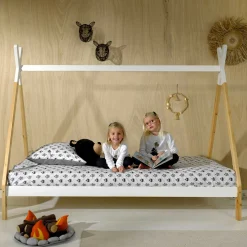 Tipi-Bett 90 x 200cm hoch Massivholz - weiß/Kieferholz