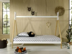 Tipi-Bett 90 x 200cm hoch Massivholz - weiß/Kieferholz