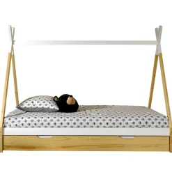 Tipi-Bett 90 x 200cm mit Bettkasten - Kieferholz