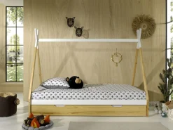 Tipi-Bett 90 x 200cm mit Bettkasten - Kieferholz