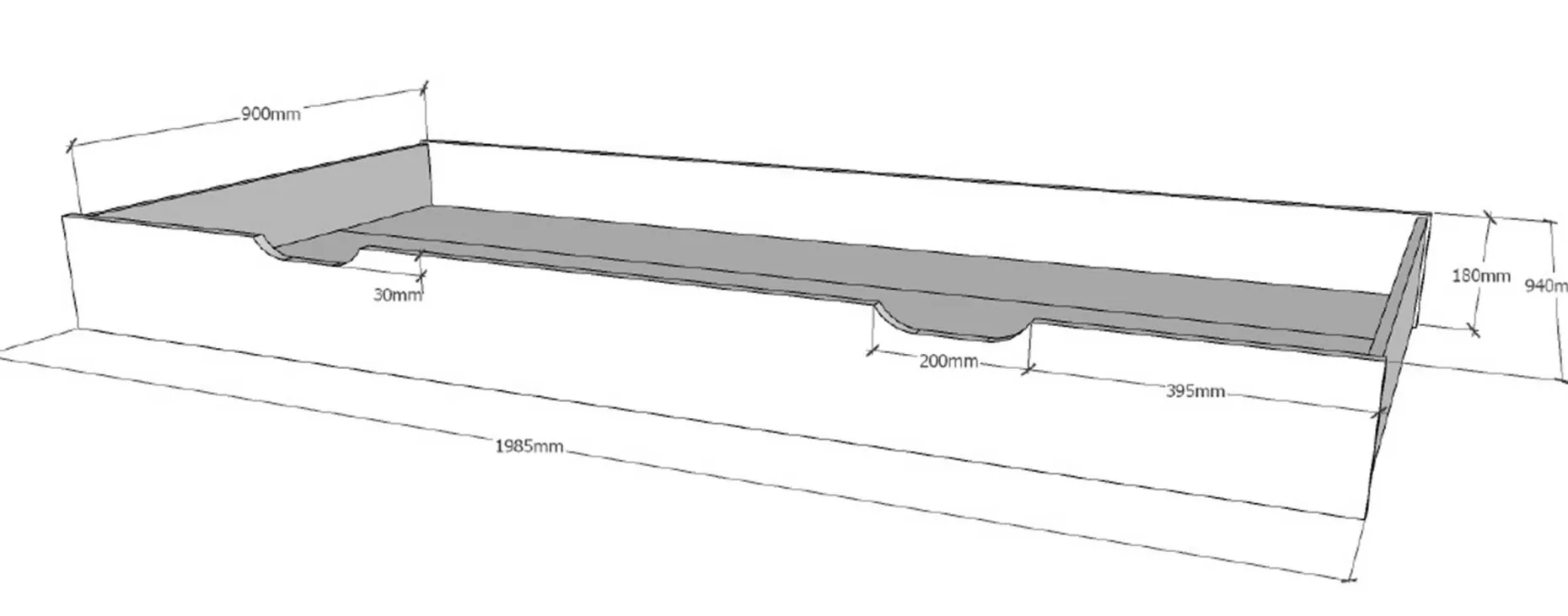 Tipi-Bett 90 x 200cm mit Bettkasten - Kieferholz