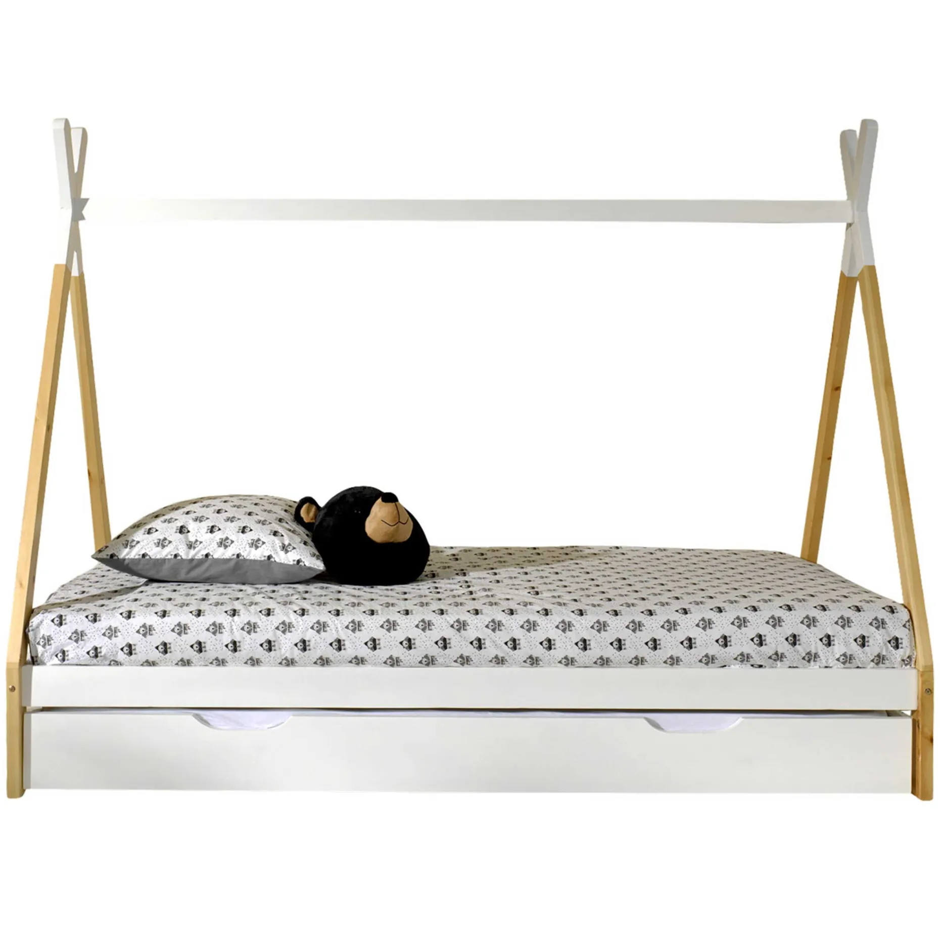 Tipi-Bett 90 x 200cm mit Bettkasten - weiß