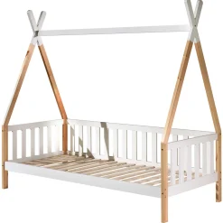 Tipi Bett 90 x 200cm mit rahmen Massivholz - Kieferholz/weiß