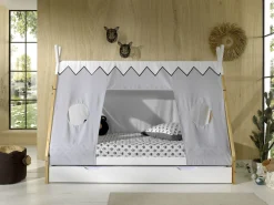 Tipi-Bett 90 x 200cm mit Schlafzelt und Bettkasten - weiß