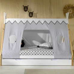Tipi-Bett 90 x 200cm mit Schlafzelt und Bettkasten - weiß