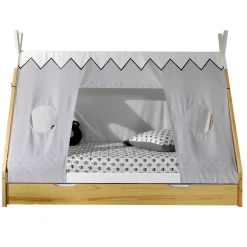 Tipi-Bett 90 x 200cm mit Schlafzelt und Bettkasten - Kieferholz