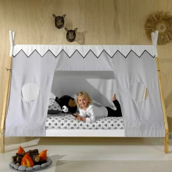 Tipi-Bett 90 x 200 hoch mit Schlafzelt - weiß/kieferholz