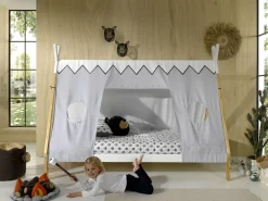 Tipi-Bett 90 x 200 hoch mit Schlafzelt - weiß/kieferholz