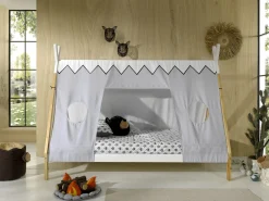 Tipi-Bett 90 x 200 hoch mit Schlafzelt - weiß/kieferholz
