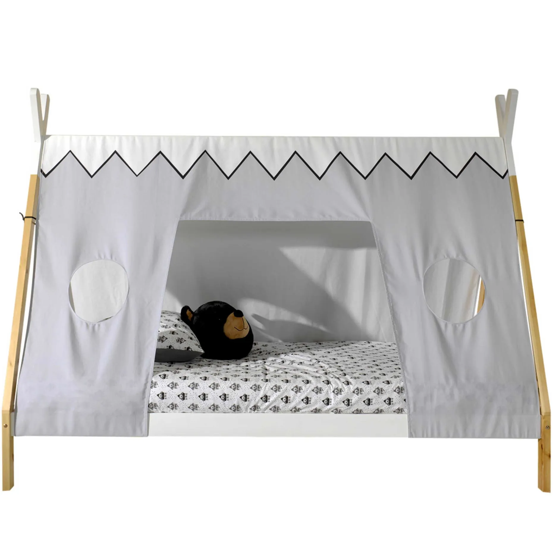 Tipi-Bett 90 x 200 hoch mit Schlafzelt - weiß/kieferholz