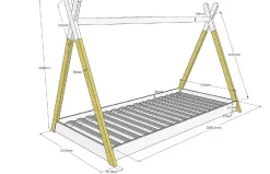 Tipi-Bett 90 x 200 mit Schlafzelt - weiß/Kieferholz