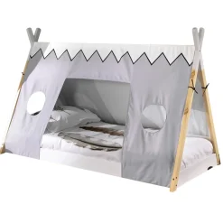Tipi-Bett 90 x 200 mit Schlafzelt - weiß/Kieferholz