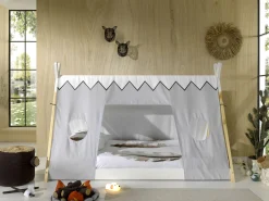 Tipi-Bett 90 x 200 mit Schlafzelt - weiß/Kieferholz